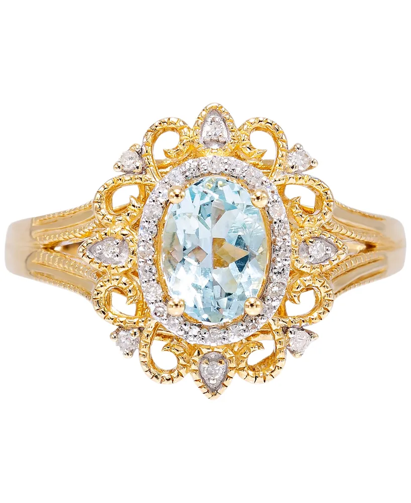 Aquamarine (3/4 ct. t.w.) & Diamond (1/10 ct. t.w.) Ring in 14k Gold