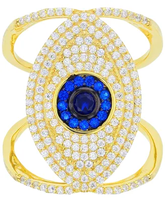 Cubic Zirconia Lab-Grown Blue Spinel (1/3 ct. t.w.) Evil Eye Ring 14k Gold-Plated Sterling Silver