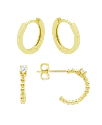 And Now This High Polished Duo Hoop Earring Set, Gold Plate - Gold
