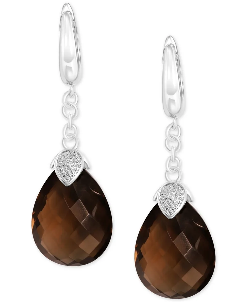 Smoky Quartz (25 ct. t.w.) & Cubic Zirconia Drop Earrings in Sterling Silver