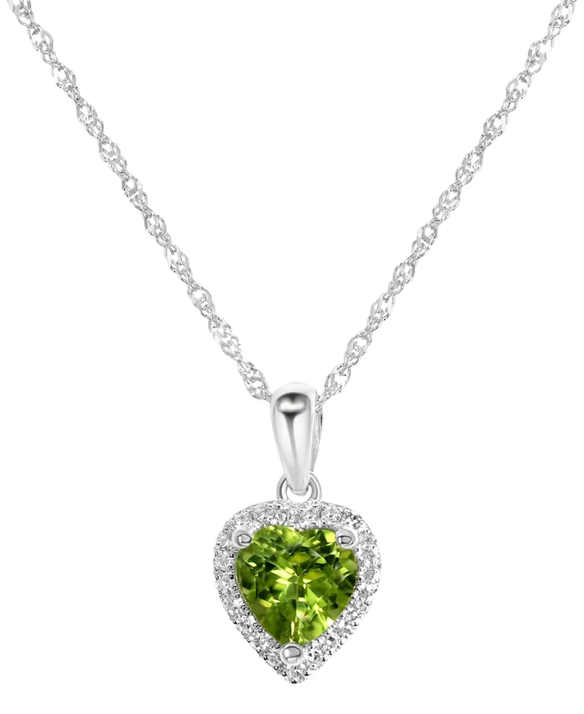 Peridot (3/4 ct. t.w.) & Diamond (1/10 ct. t.w.) Heart Pendant Necklace in 14k White Gold, 16" + 2" extender