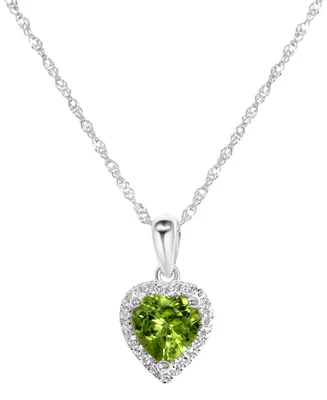 Peridot (3/4 ct. t.w.) & Diamond (1/10 ct. t.w.) Heart Pendant Necklace in 14k White Gold, 16" + 2" extender