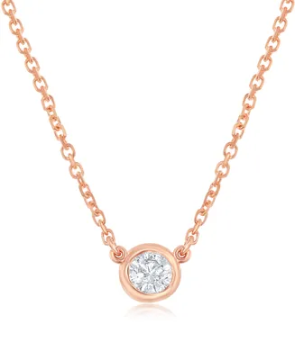 Diamond Bezel-Set Solitaire Pendant Necklace (1/6 ct. t.w.) 14k Yellow or Rose Gold, 16" + 2" extender