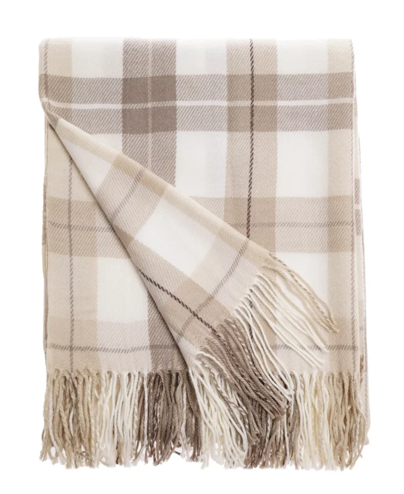 Yarn-Dyed Woven Plaid Throw with Fringe, 60" x 50"