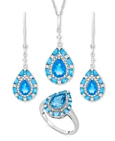 Swiss Blue Topaz (3-3/8 ct. t.w.) & White (1/6 Teardrop Halo Ring Sterling Silver (Also Amethyst Morganite)