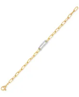 Diamond Bar Paperclip Link Chain Bracelet (1/5 ct. t.w.) in Sterling Silver & 14k Gold-Plate - Sterling Silver  14k Gold