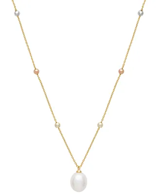 Cultured Freshwater Pearl (9 x 11mm) Sliding Beaded Necklace in Sterling Silver, 18k Gold-Plate, & 18k Rose Gold-Plate