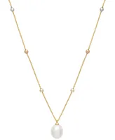 Cultured Freshwater Pearl (9 x 11mm) Sliding Beaded Necklace in Sterling Silver, 18k Gold-Plate, & 18k Rose Gold-Plate