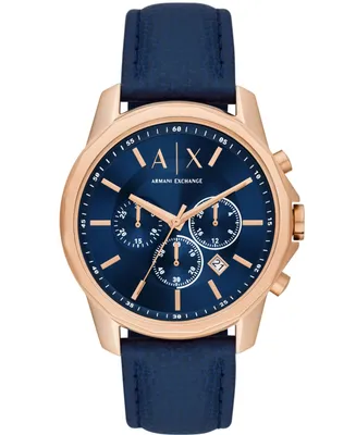 A|X Armani Exchange Men's Chronograph Blue Leather Strap Watch 44mm