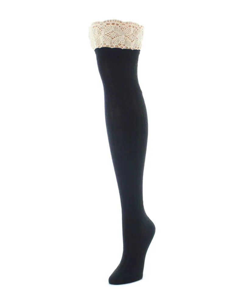 MeMoi Women's Lace Top Cable Knee High Socks