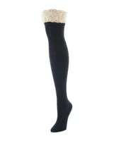 MeMoi Women's Lace Top Cable Knee High Socks