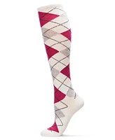 MeMoi Women's Argyle Shades Cashmere Blend Knee High Socks - Winter White