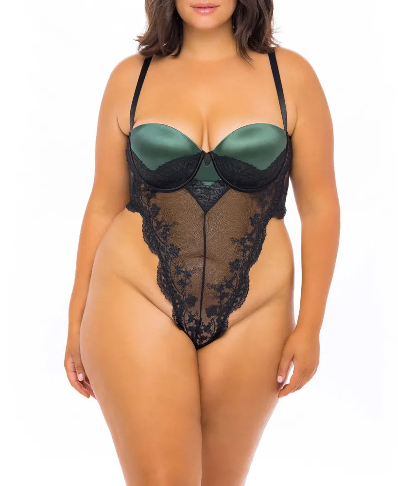 Oh La La Cheri Plus Size Mold Cup High Leg Lingerie Teddy with Embroidery  Detailing
