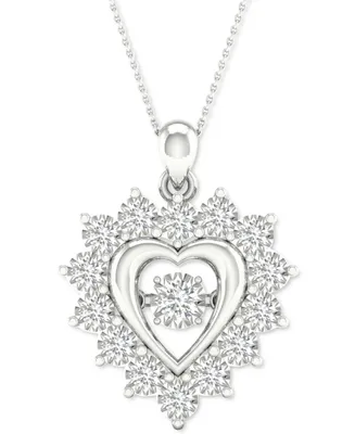 Twinkling Diamond Star Diamond Heart 18" Pendant Necklace (1/2 ct. t.w.) in 10k White Gold
