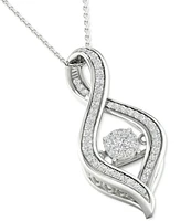 Twinkling Diamond Star Diamond Swirl Halo 18" Pendant Necklace (1/5 ct. t.w.) in 10k White Gold