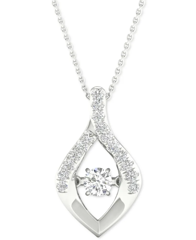 Twinkling Diamond Star Diamond Wishbone 18" Pendant Necklace (1/4 ct. t.w.) in 10k White Gold