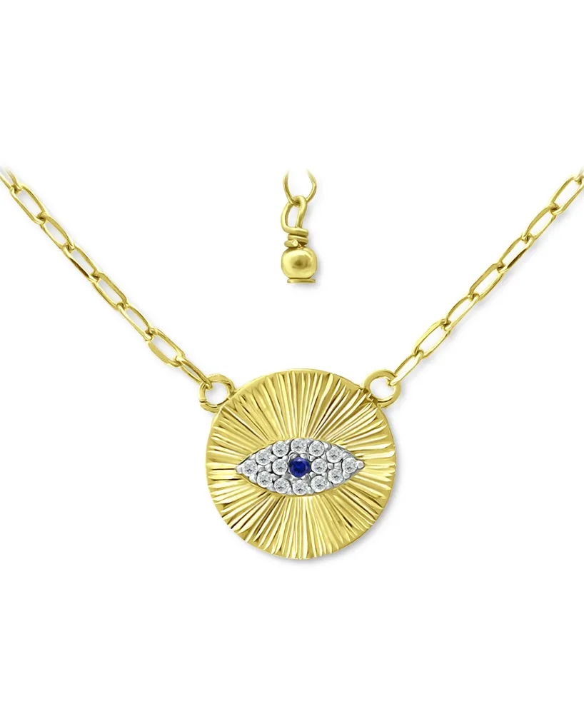 Giani Bernini Lab-Grown Blue Sapphire & Cubic Zirconia Evil Eye Disc Pendant Necklace, 16" + 2" extender, Created for Macy's