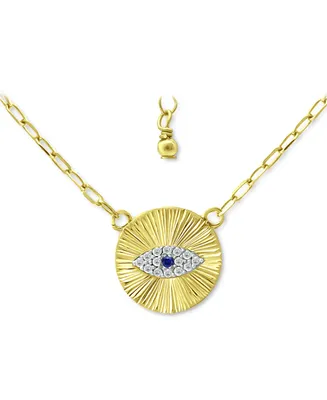Giani Bernini Lab-Grown Blue Sapphire & Cubic Zirconia Evil Eye Disc Pendant Necklace, 16" + 2" extender, Created for Macy's