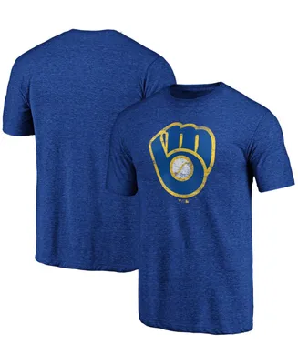 Men's Heathered Royal Milwaukee Brewers Weathered Official Logo Tri-Blend T-shirt