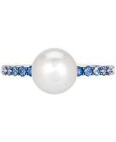 Le Vian Vanilla Pearl (9mm) & Multi-Sapphire (3/8 ct. t.w.) Ring in 14k White Gold