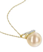 Cultured South Sea Pearl (9mm) & Diamond (1/10 ct. t.w.) Swirl 17" Pendant Necklace in 14k Gold