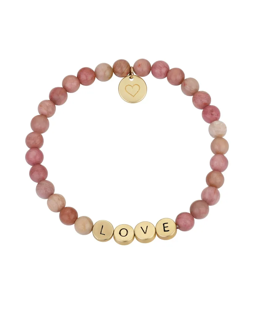 Gold Flash Plated "Love" Genuine Stone Stretch Bracelet