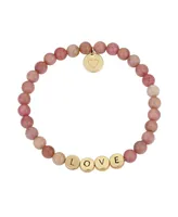 Gold Flash Plated "Love" Genuine Stone Stretch Bracelet