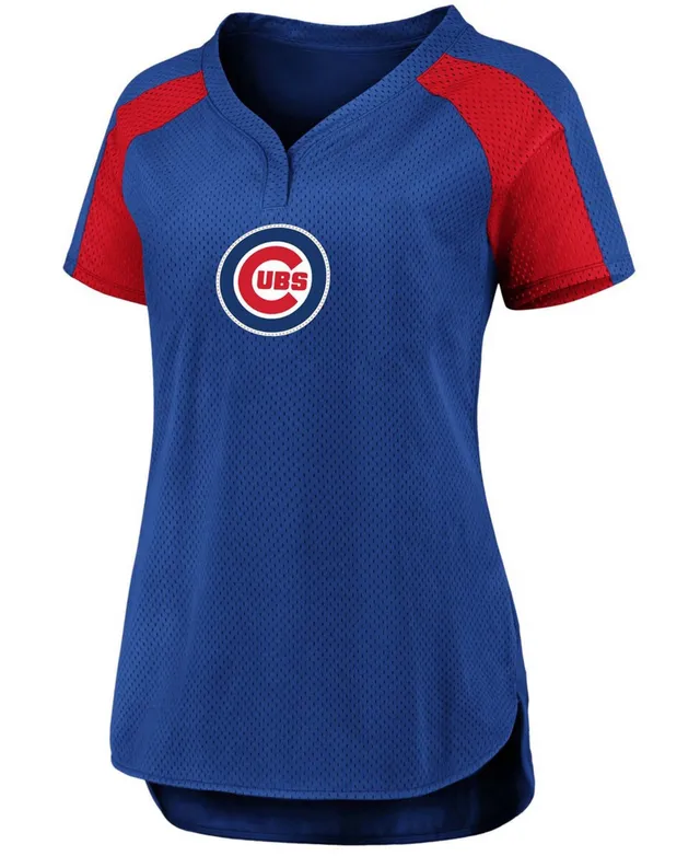 Women's Royal Chicago Cubs Plus Size Diva Notch Neck Raglan T-Shirt