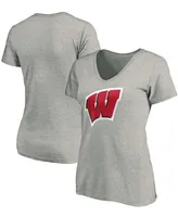 Women's Heathered Gray Wisconsin Badgers Primary Logo V-Neck T-shirt