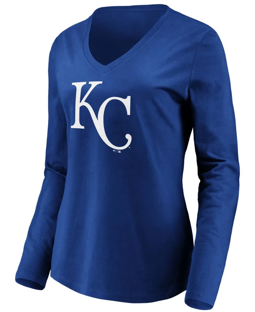 Women's Royal Kansas City Royals Official Logo Long Sleeve V-Neck T-shirt