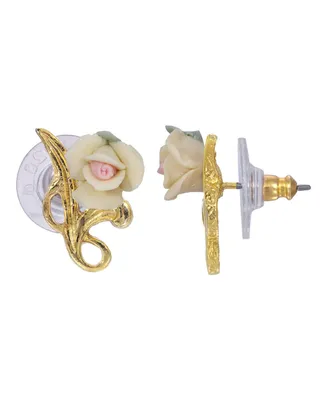 2028 14K Gold Plated Rose Button Earring