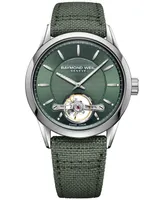 Raymond Weil Men's Swiss Automatic Freelancer Calibre RW1212 Green Canvas Strap Watch 43mm