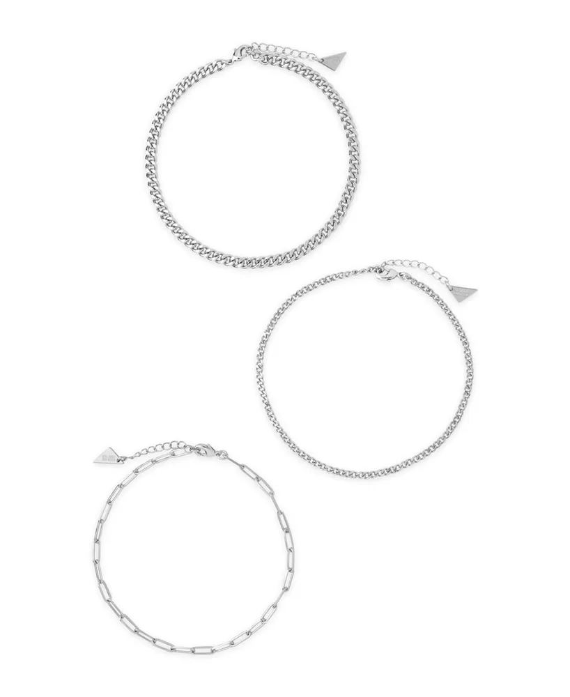 Sterling Forever Women's Three Row Chain Anklet Set, 3 Piece - Silver