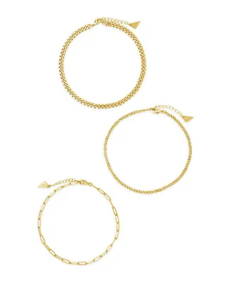 Sterling Forever Women's Three Row Chain Anklet Set, 3 Piece - Gold
