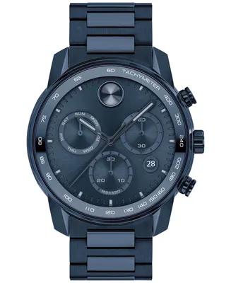 Movado Men's Bold Verso Swiss Chronograph Blue Stainless Steel Bracelet Watch 44mm