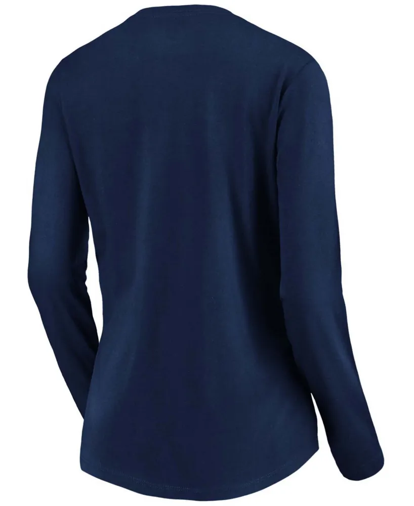 Women's Navy Milwaukee Brewers Official Logo Long Sleeve V-Neck T-shirt