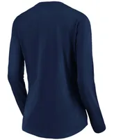 Women's Navy Milwaukee Brewers Official Logo Long Sleeve V-Neck T-shirt