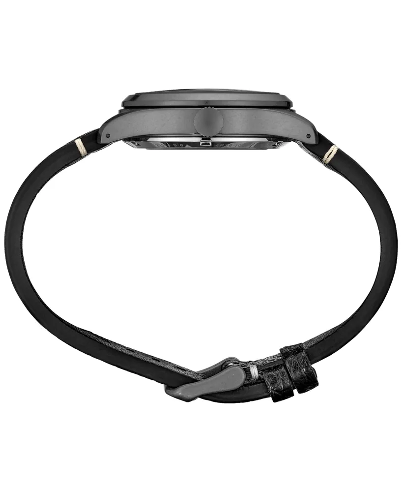 Seiko Men's Automatic 5 Sports Black Leather Strap Watch 43mm