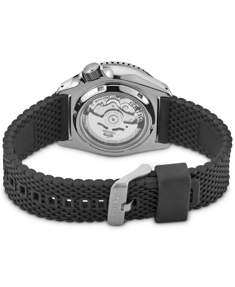 Seiko Men's Automatic 5 Sports Black Silicone Strap Watch 43mm