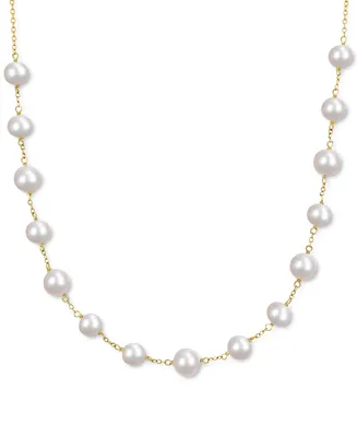 Cultured Freshwater (6-1/2mm-8-1/2mm) Pearl Tin Cup 18" Necklace in 18k Gold-Plated Sterling Silver