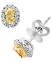 Effy Yellow & White Diamond Oval Halo Stud Earrings (7/8 ct. t.w.) in 18k Two-Tone Gold
