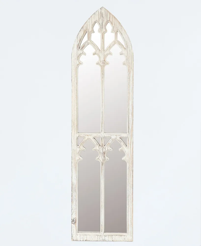 Luxen Home Weathered White Wood Cathedral Framed Wall Mirror