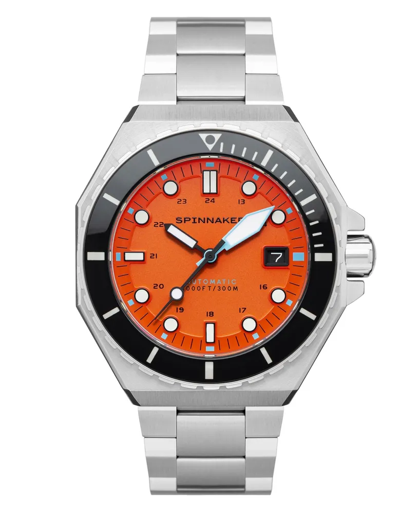 Spinnaker Men's Dumas Automatic Tangerine with Silver-Tone Solid Stainless Steel Bracelet Watch 44mm