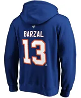 Men's Mathew Barzal Royal New York Islanders Authentic Stack Name and Number Pullover Hoodie