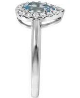 Aquamarine (3/4 ct. t.w.) & Diamond (1/5 ct. t.w.) Pear Halo Ring in 14k White Gold