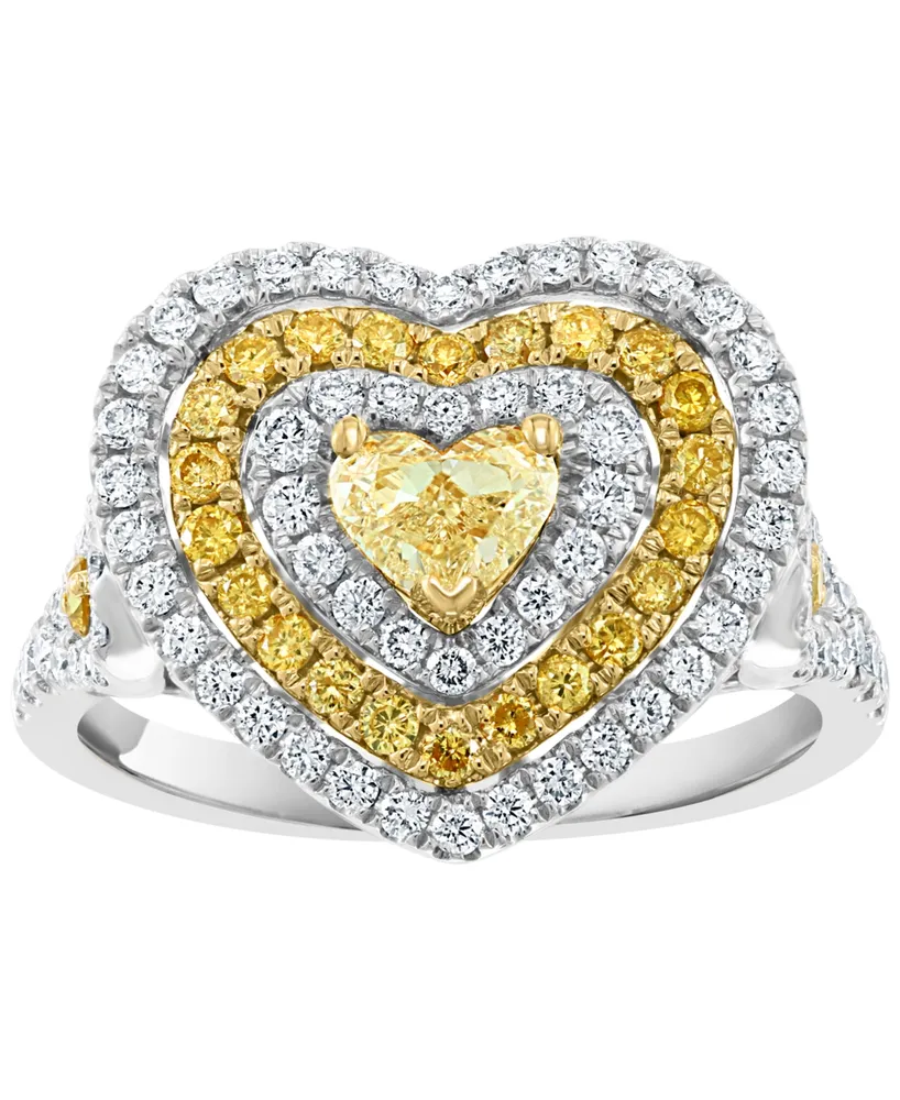 Effy White & Yellow Diamond Heart Ring (1-1/3 ct. t.w.) in 14k White & Yellow Gold