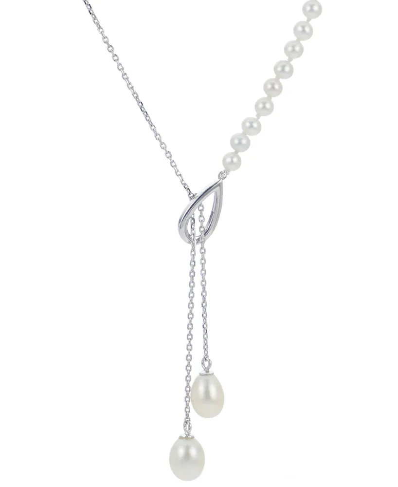 Cultured Freshwater Pearl (4-4-1/2mm & 7-7-1/2mm) 18" Lariat Necklace in Sterling Silver