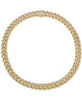 Men's Cubic Zirconia Curb Link 24" Chain Necklace in 24k Gold-Plated Sterling Silver