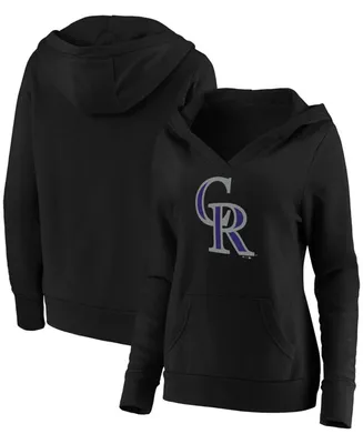 Plus Size Black Colorado Rockies Official Logo Crossover V-Neck Pullover Hoodie