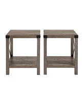 Farmhouse 2-Piece Metal-x Side Tables with Lower Shelf Set